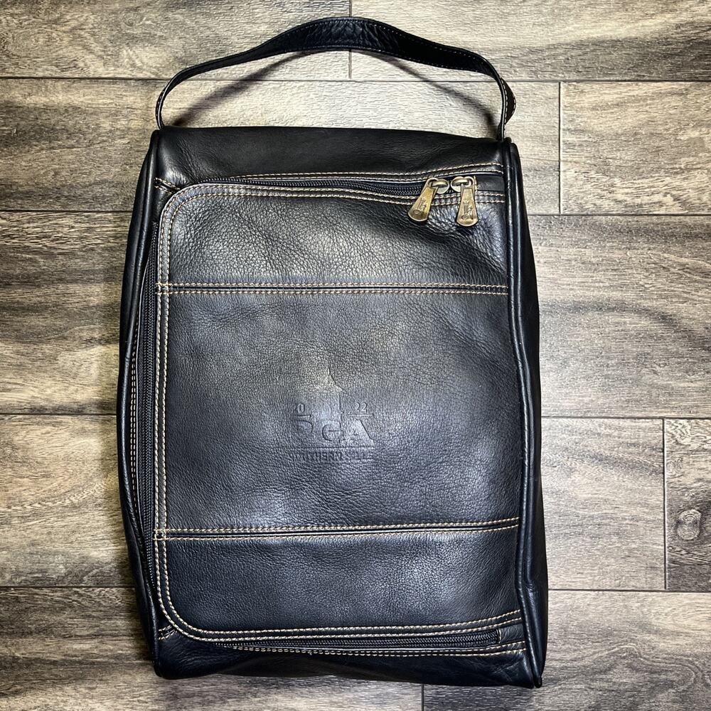Links & Kings Heritage Shoe Bag Black Vacquetta Leather Golf Travel Tote 70757